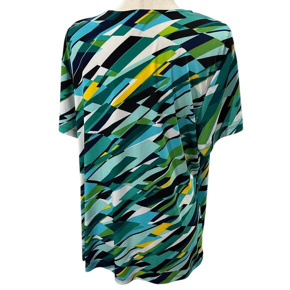 Dressbarn Woman Faux Wrap V Neck Geometric Print Short Sleeve Blouse Size 2X EUD - Picture 5 of 5